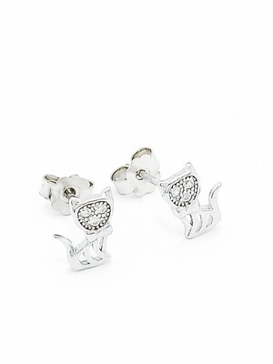 Silver 925 cat white stone stud earrings