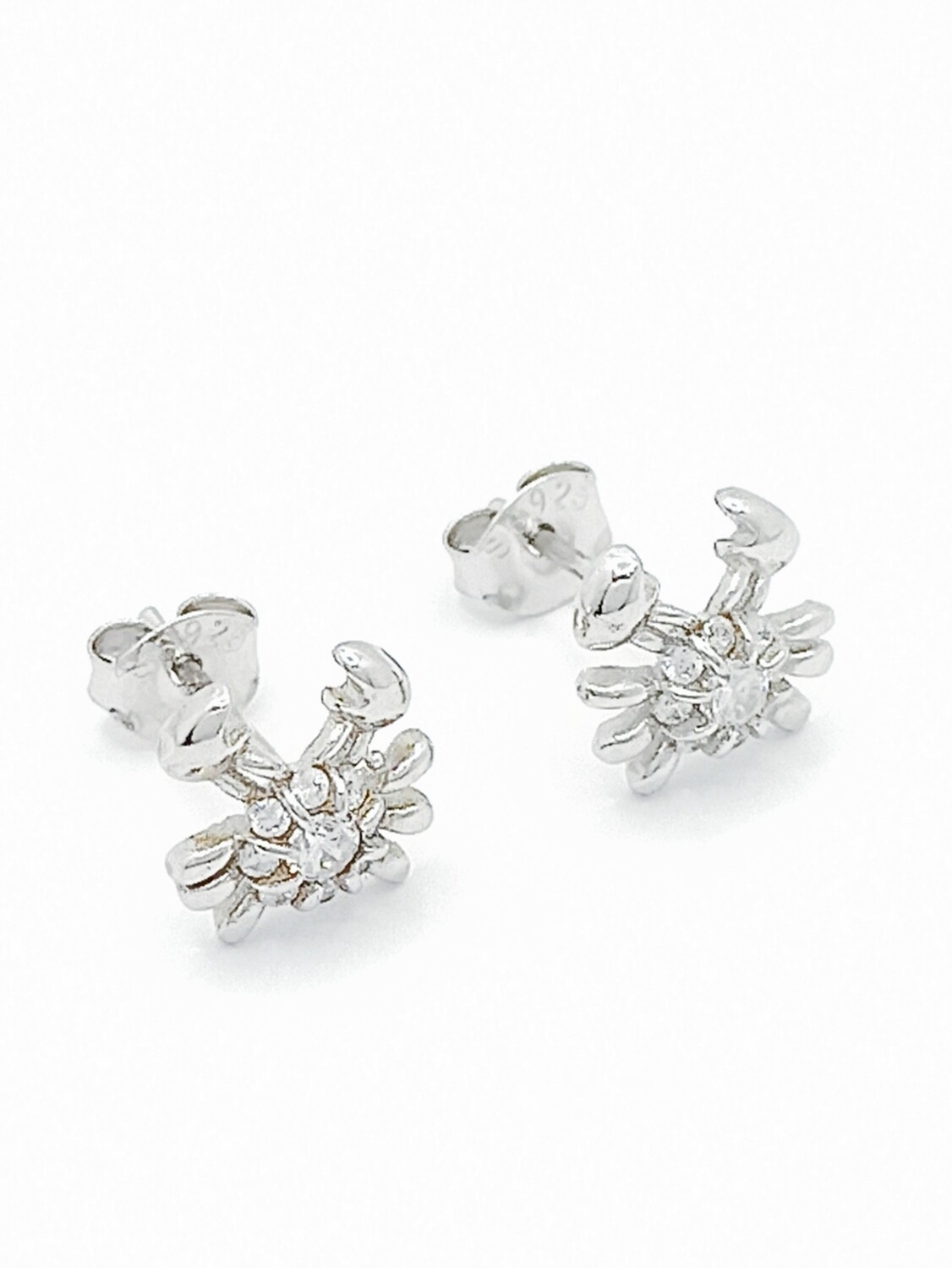 Silver 925 crab white stone stud earrings
