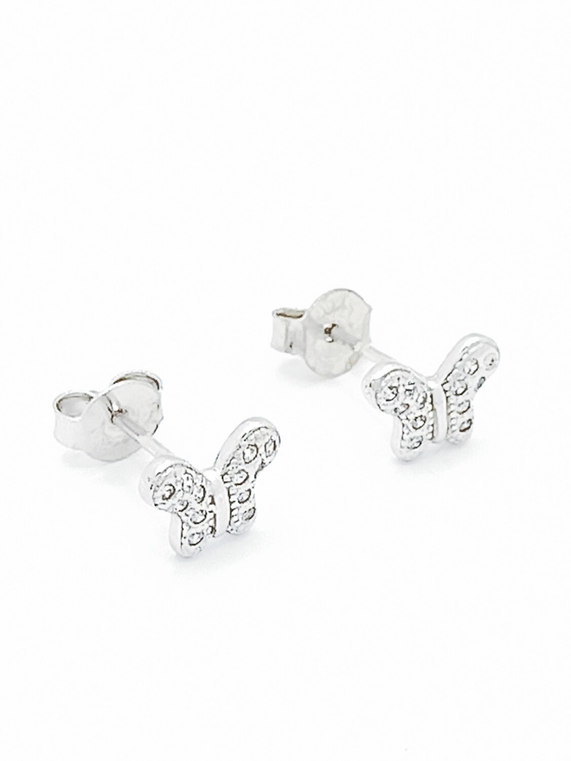 Silver 925 white stone butterfly stud earrings, MODEL-COLOR-SIZE: 1-White-Height: 0.6cm -width: 0.8cm