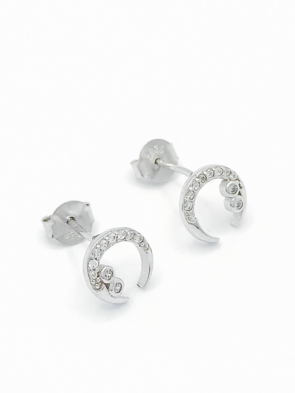 Silver 925 moon white stone stud earrings