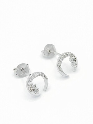 Silver 925 moon white stone stud earrings
