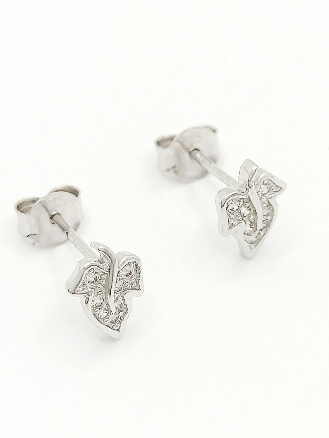 Silver 925 leaf design stud earrings white stone