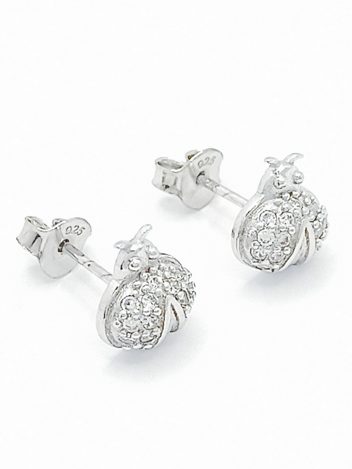 Silver 925 ladybug white stone stud earrings