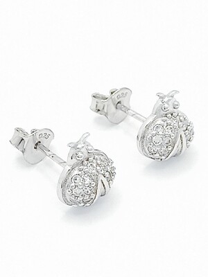 Silver 925 ladybug white stone stud earrings