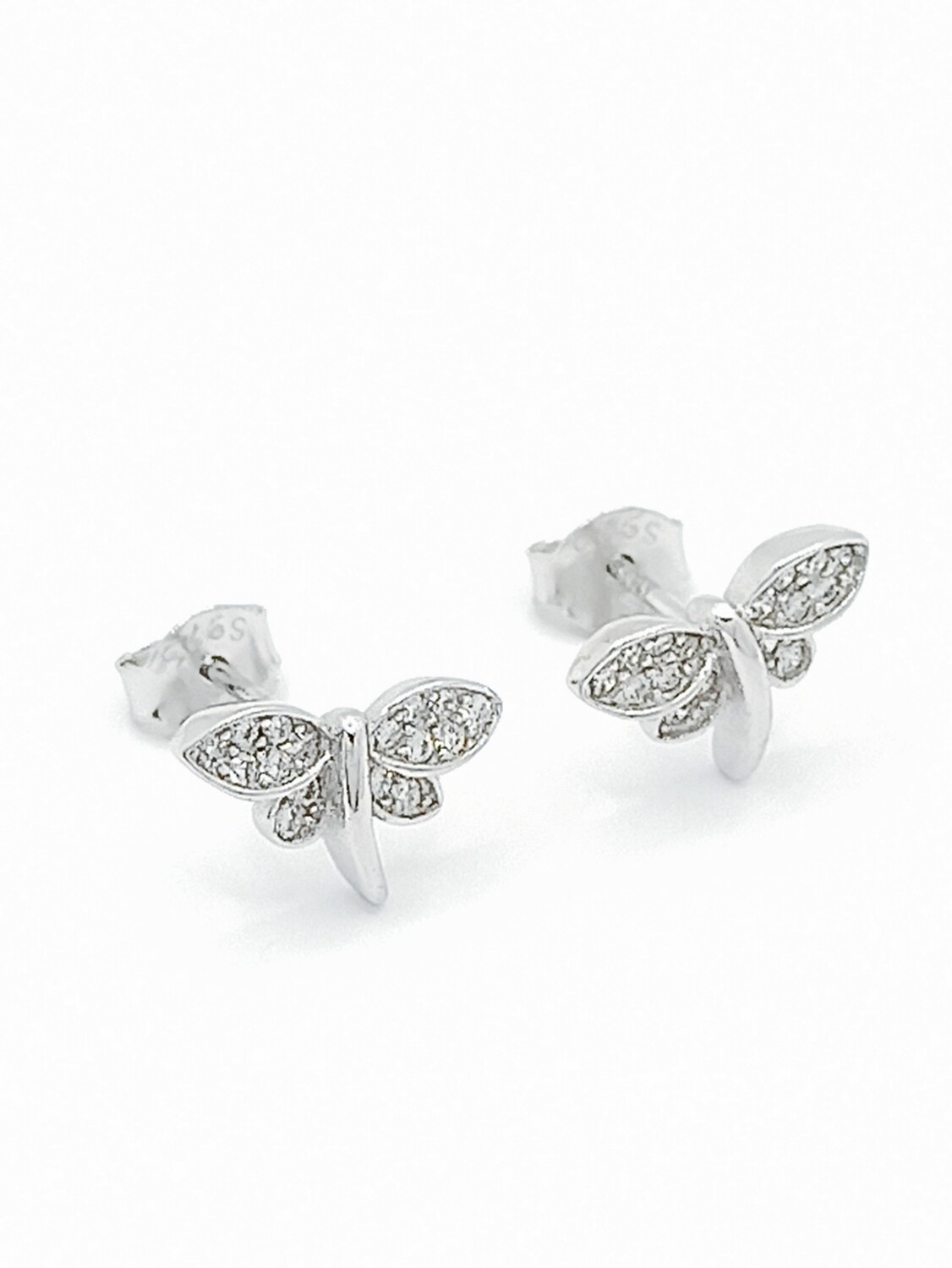 Silver 925 dragonfly white stone stud earrings