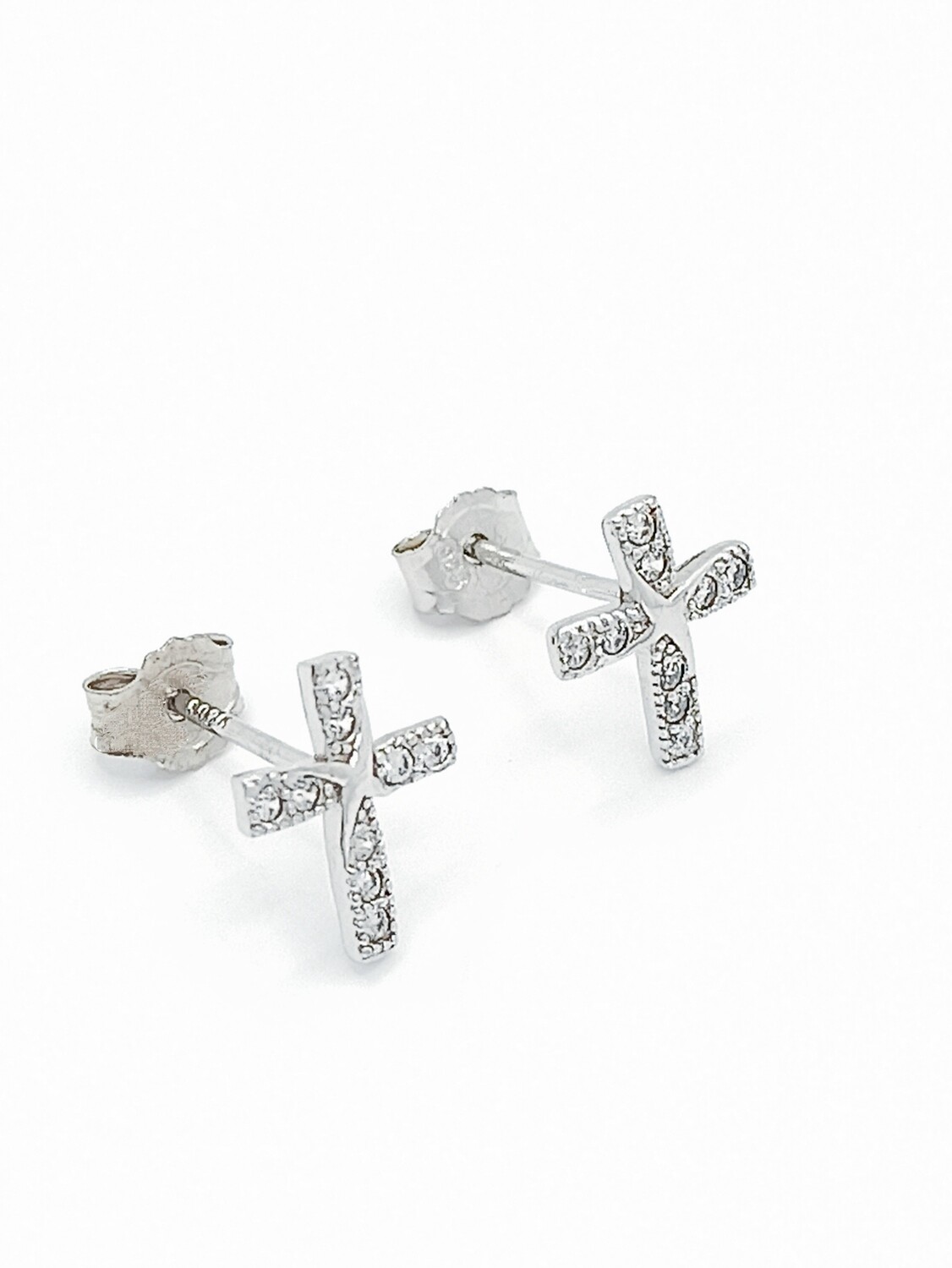 Silver 925 cross stone stud earrings