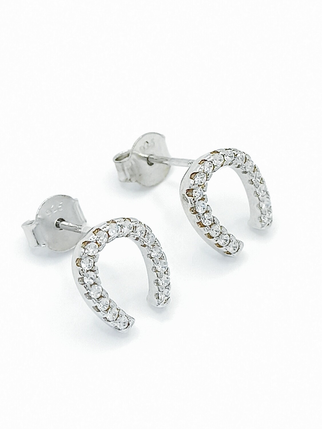 Silver 925  horseshoe white stone stud earrings