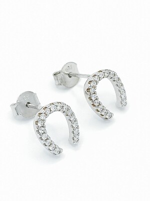 Silver 925  horseshoe white stone stud earrings