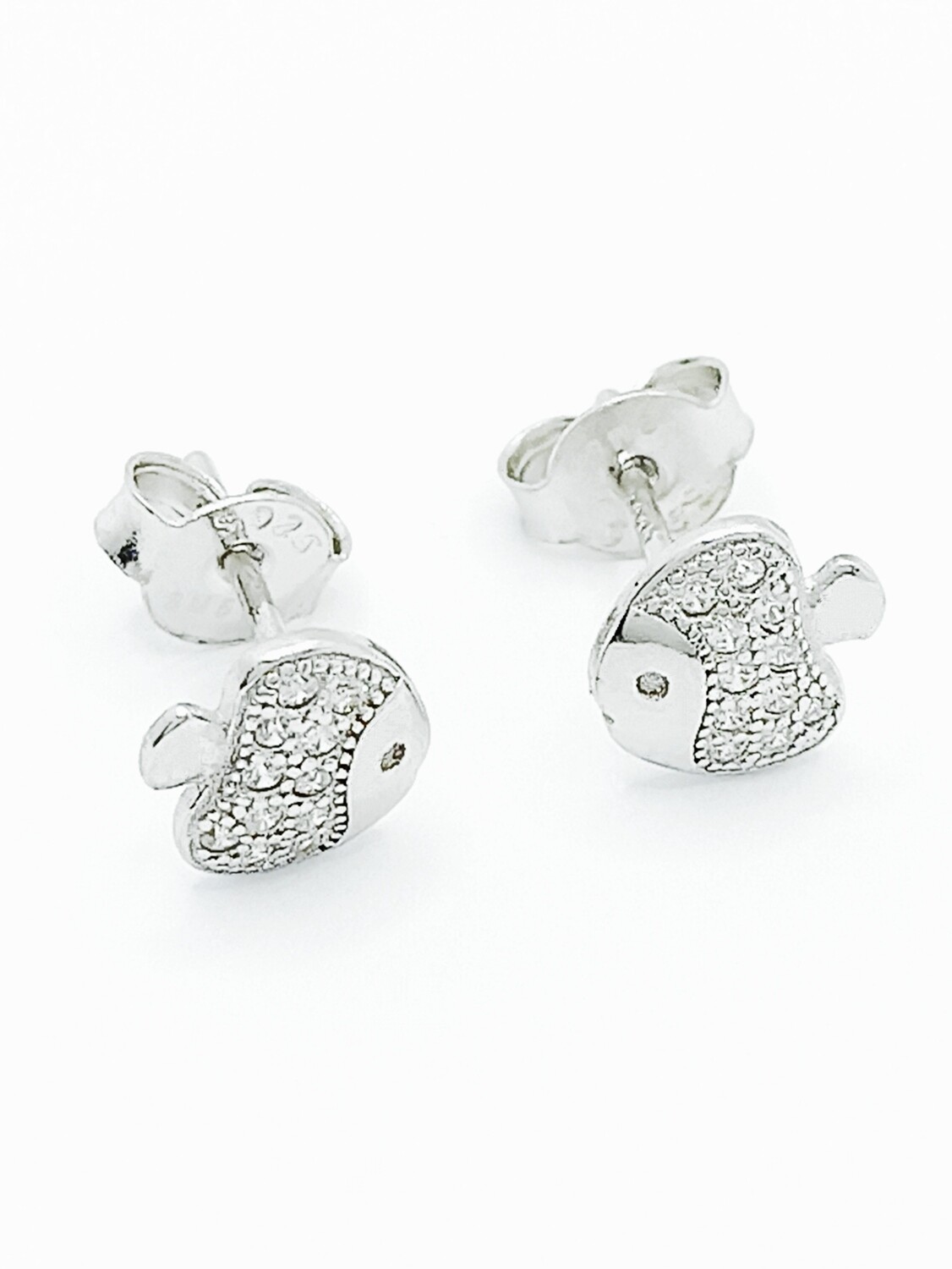 Silver 925 fish white stone stud earrings