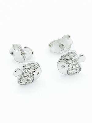 Silver 925 fish white stone stud earrings