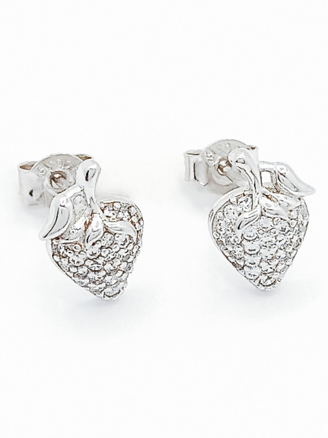 Silver 925 strawberry white stone stud earrings