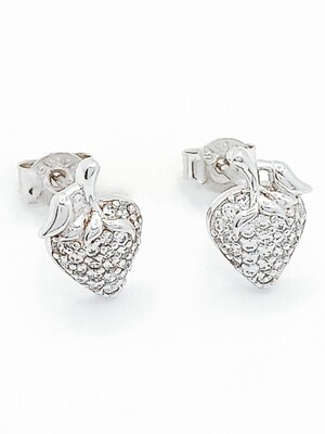 Silver 925 strawberry white stone stud earrings