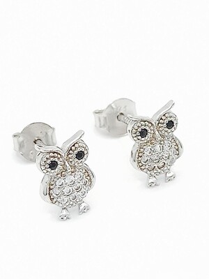 Silver 925 owl bird stone stud earrings