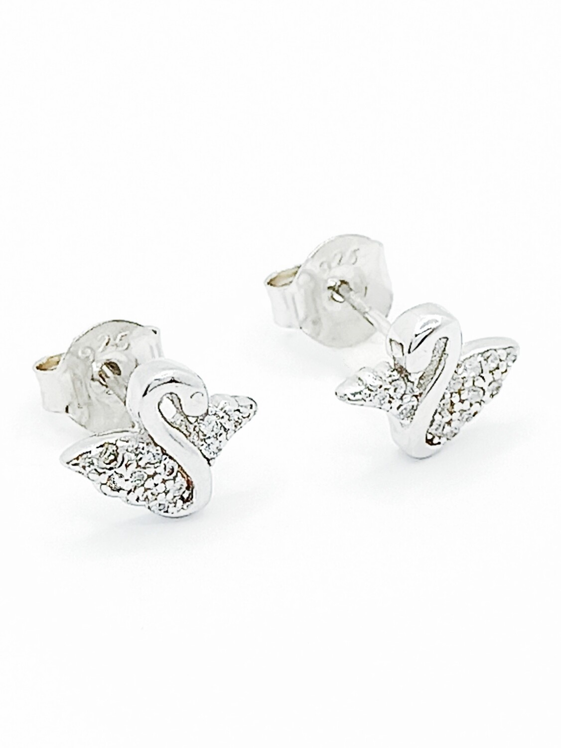 Silver 925 white stone swan stud earrings