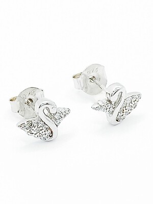 Silver 925 white stone swan stud earrings