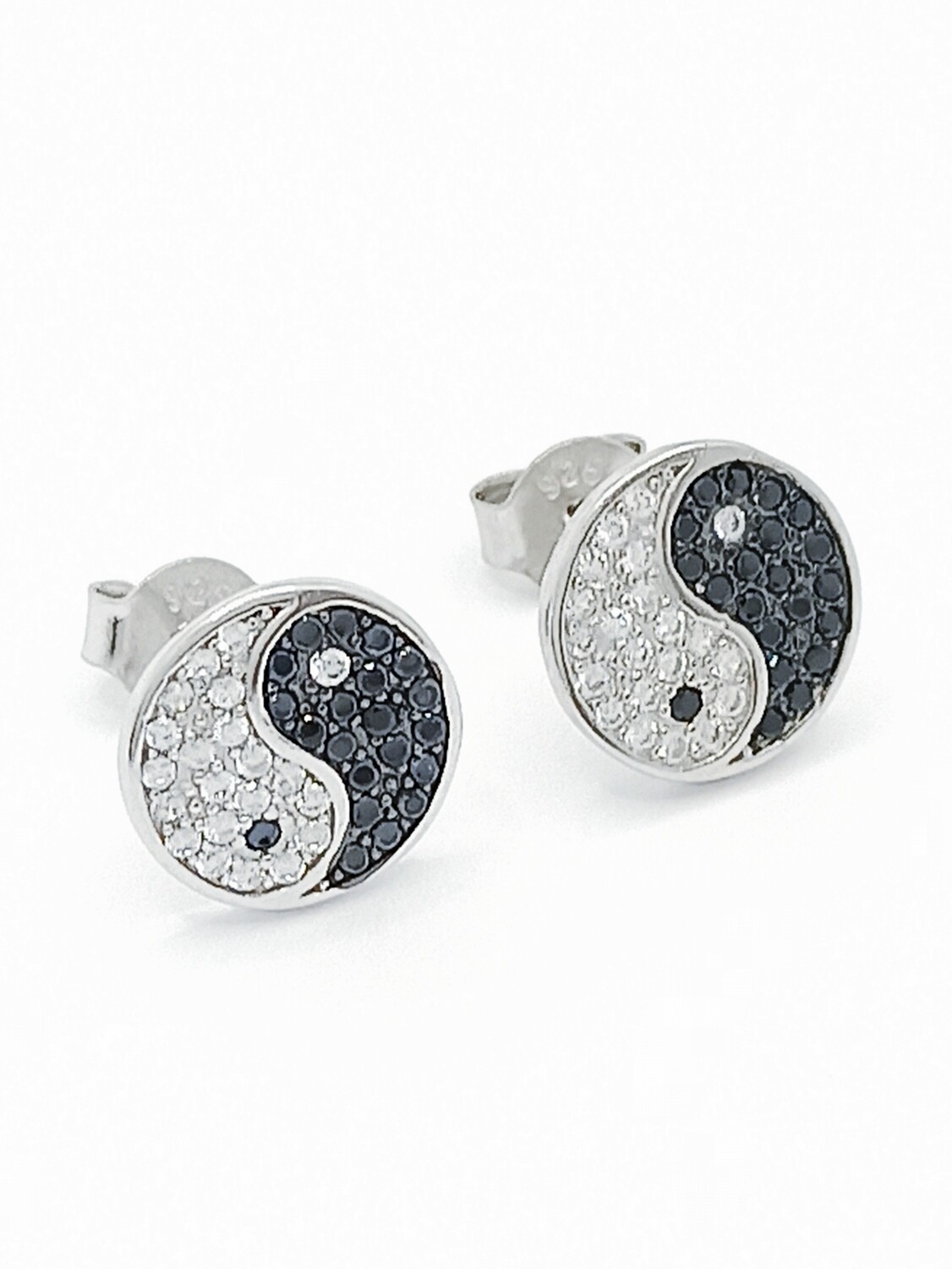 Silver 925 Yin Yang white &amp; black stone stud earrings