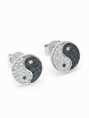 Silver 925 Yin Yang white &amp; black stone stud earrings