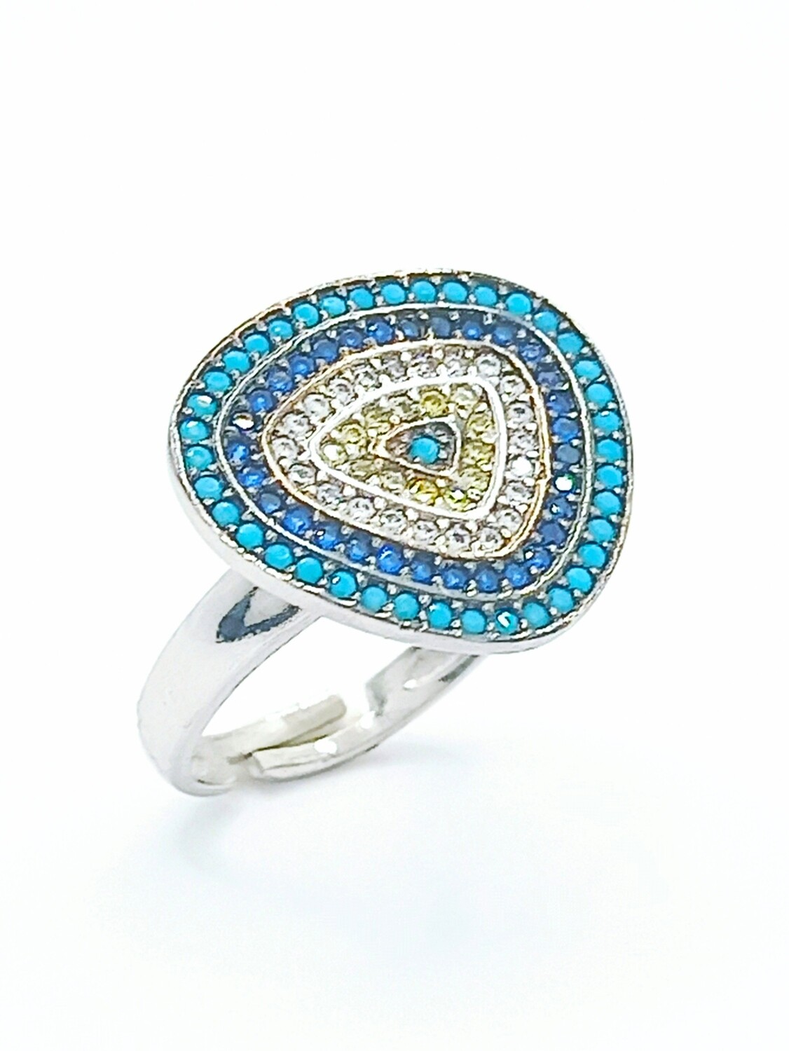 Silver 925 wide shape evil eye ring with stone
