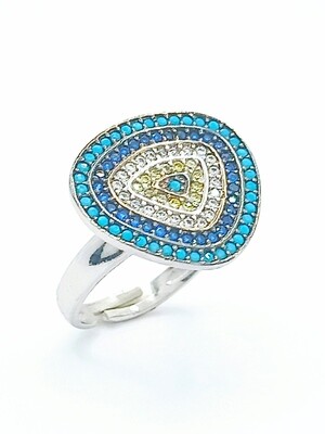 Silver 925 wide shape evil eye ring with stone