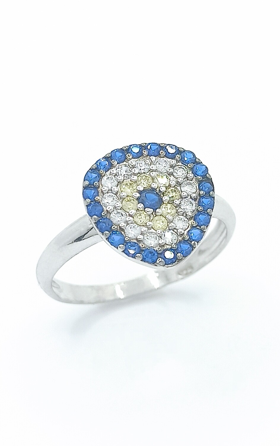 Silver 925 wide shape evil eye ring with stone