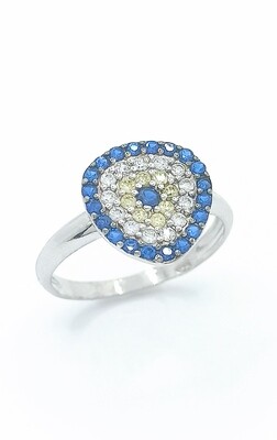 Silver 925 wide shape evil eye ring with stone