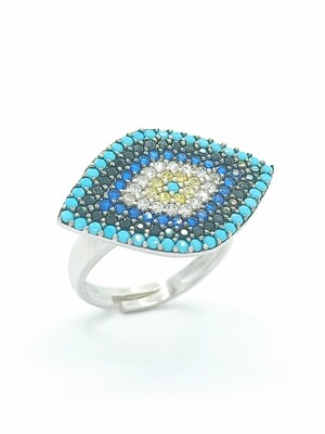 Silver 925 wide shape evil eye ring