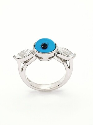 Silver 925 evil eye blue crystal ring