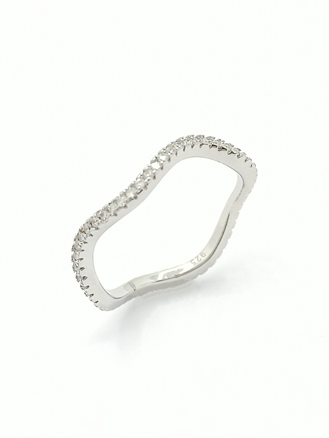 Silver 925 all over wave zig zag ring with stone