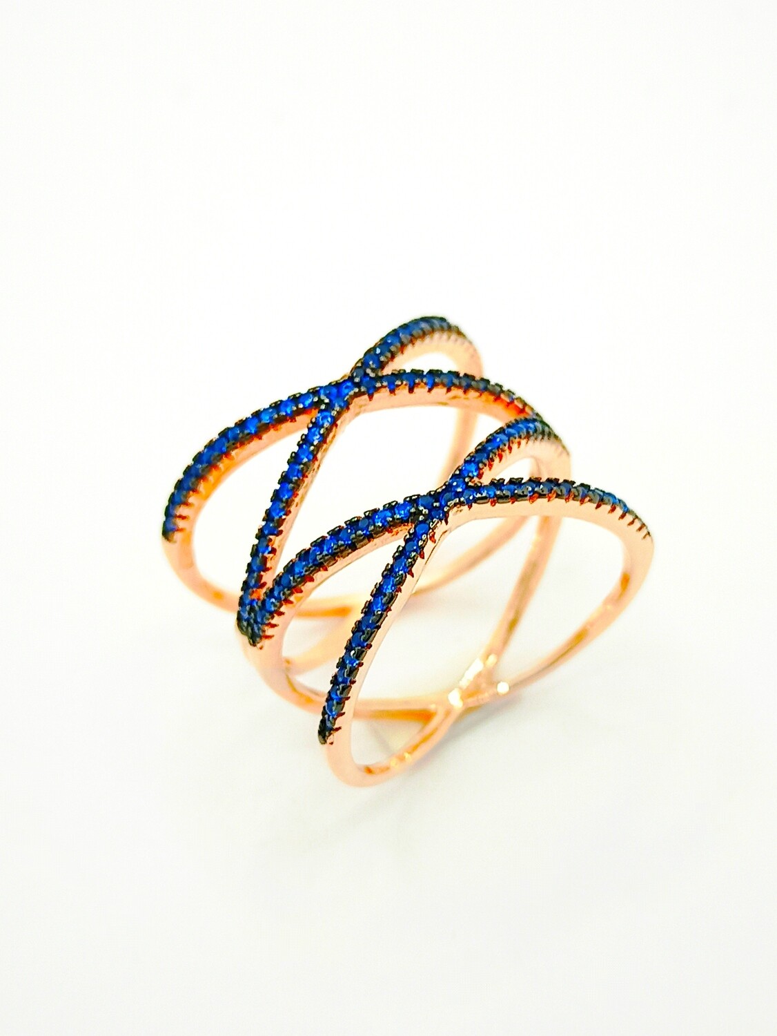 Silver 925 double x design rose ring blue stone