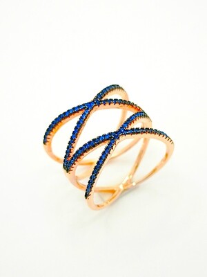 Silver 925 double x design rose ring blue stone