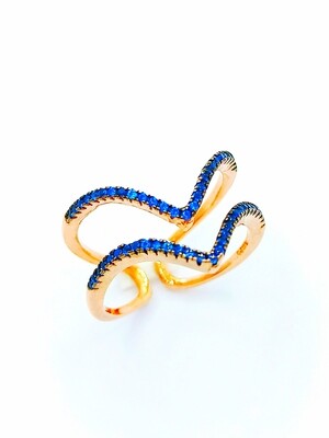 Silver 925 double V rose ring blue stone