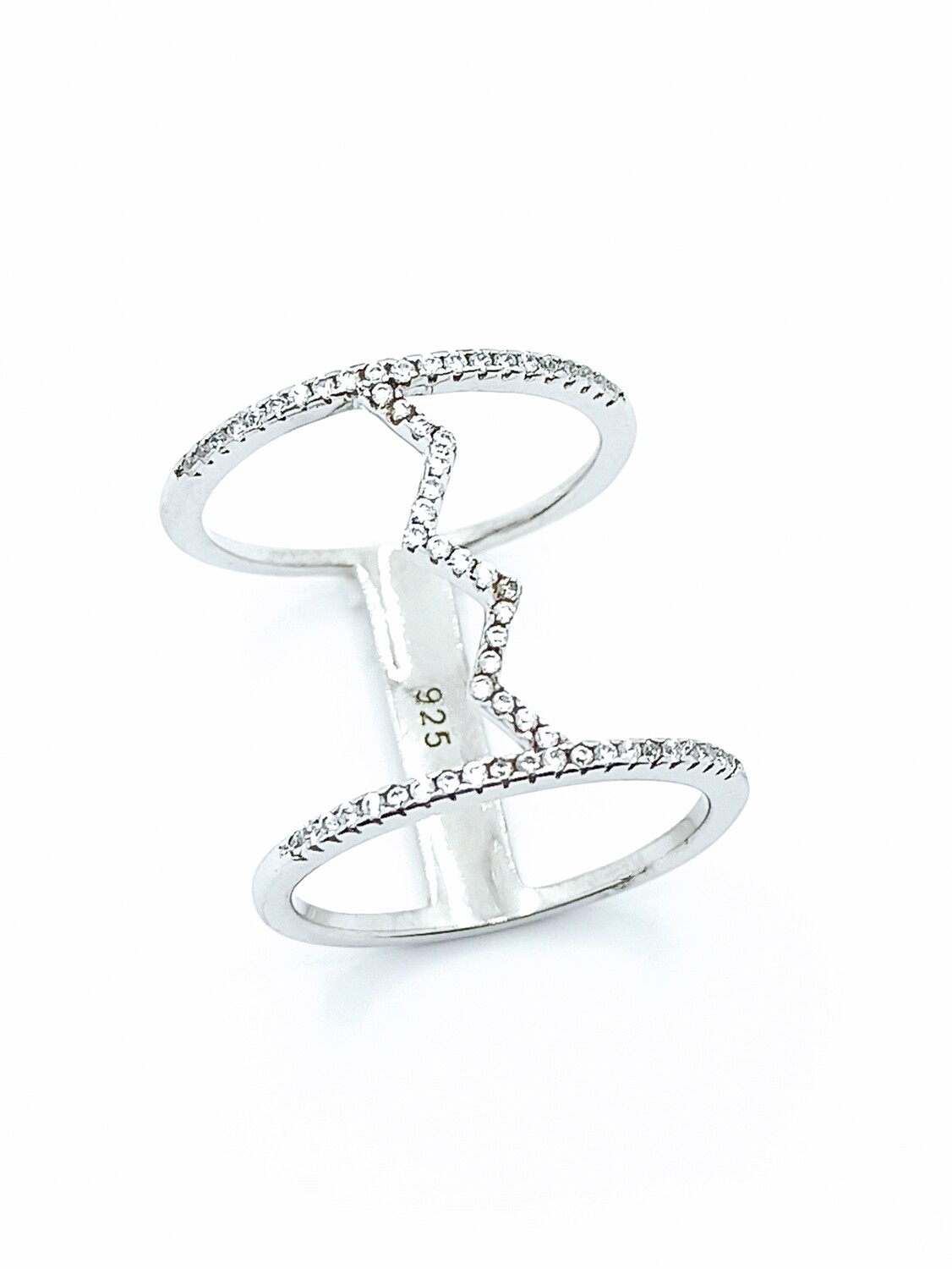 Silver 925 wide band type wave center ring