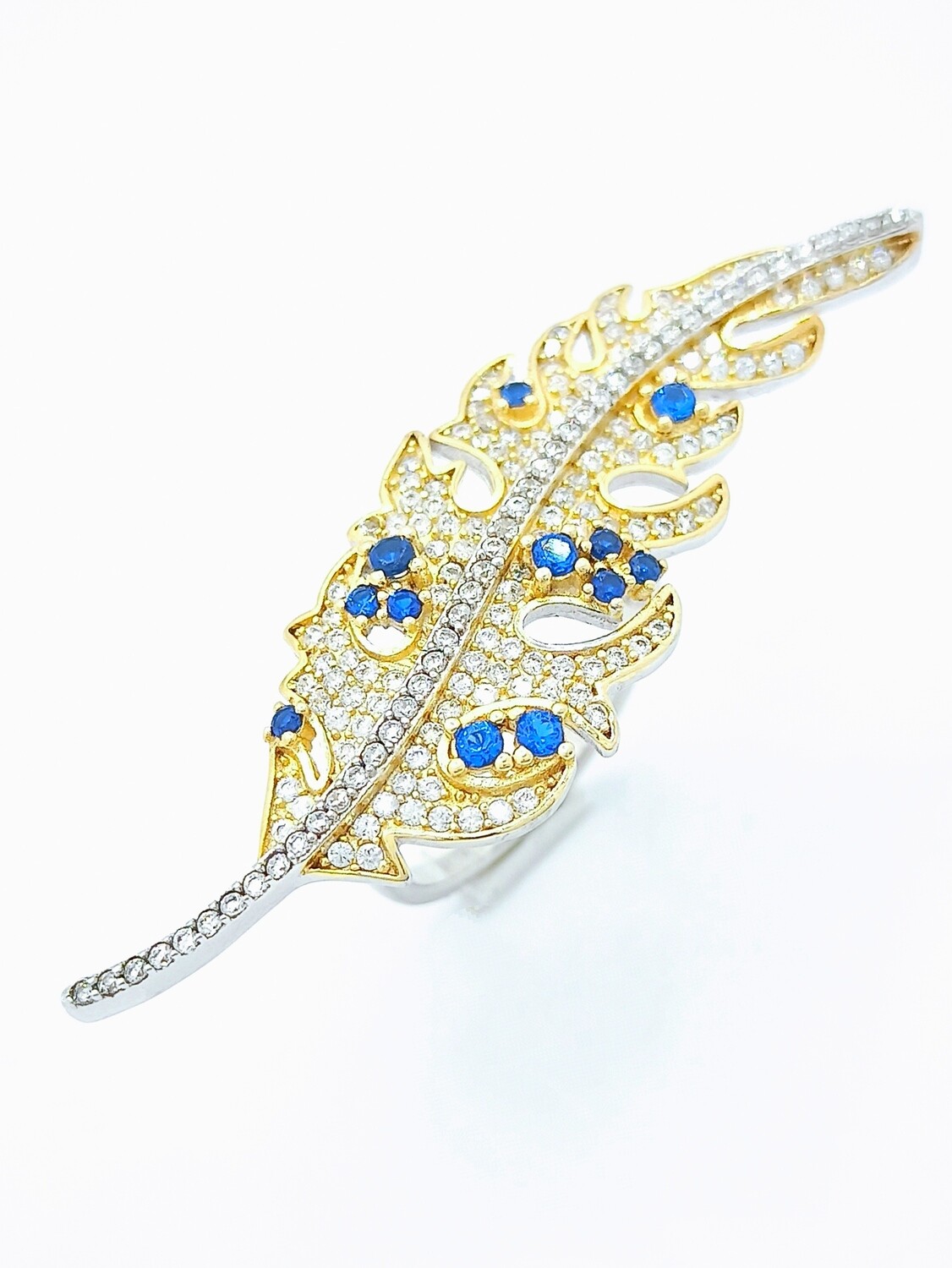 Silver 925 white and gold big leaf ring
