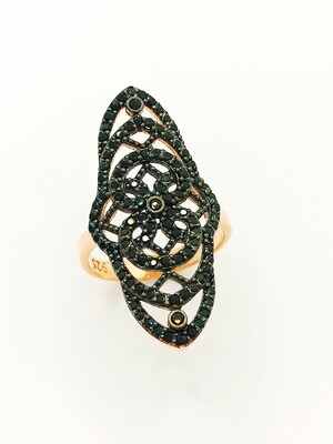 Silver 925 black stone big rose ring