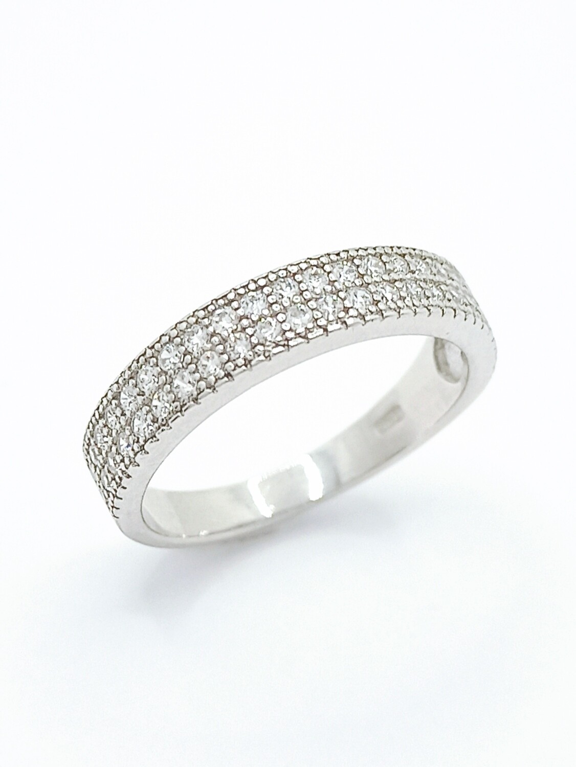 Silver 925 two line white stone flat ring