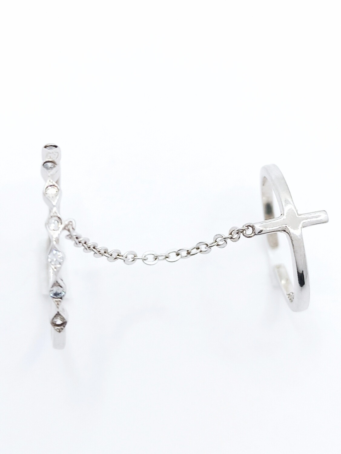 Silver 925 double finger with chain ring