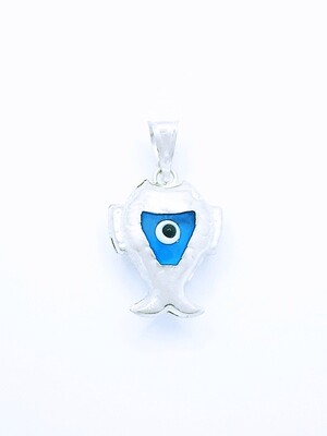 Silver 925 evil eye pendant fish design  murano stone