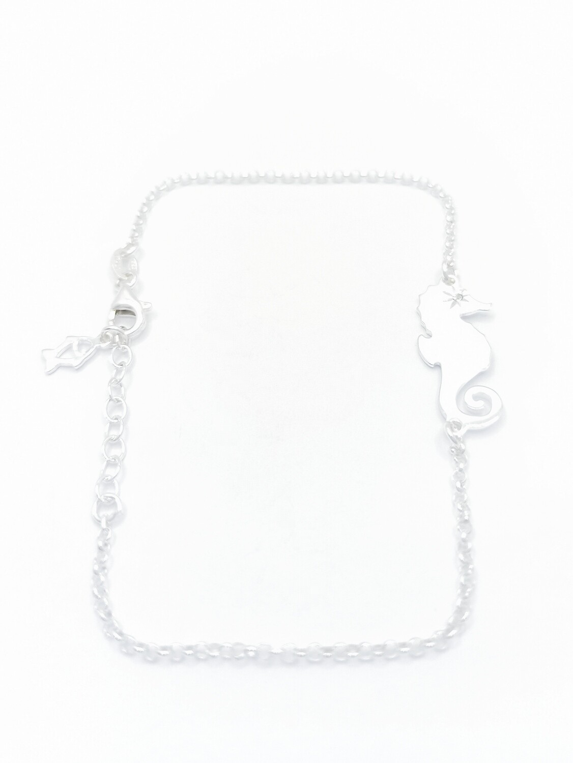 Silver 925 sea horse stone eye anklet