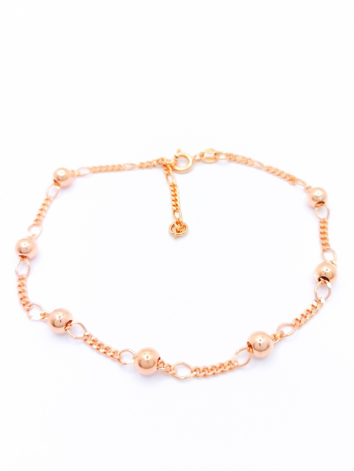Silver 925 figaro chain big balls rose anklet