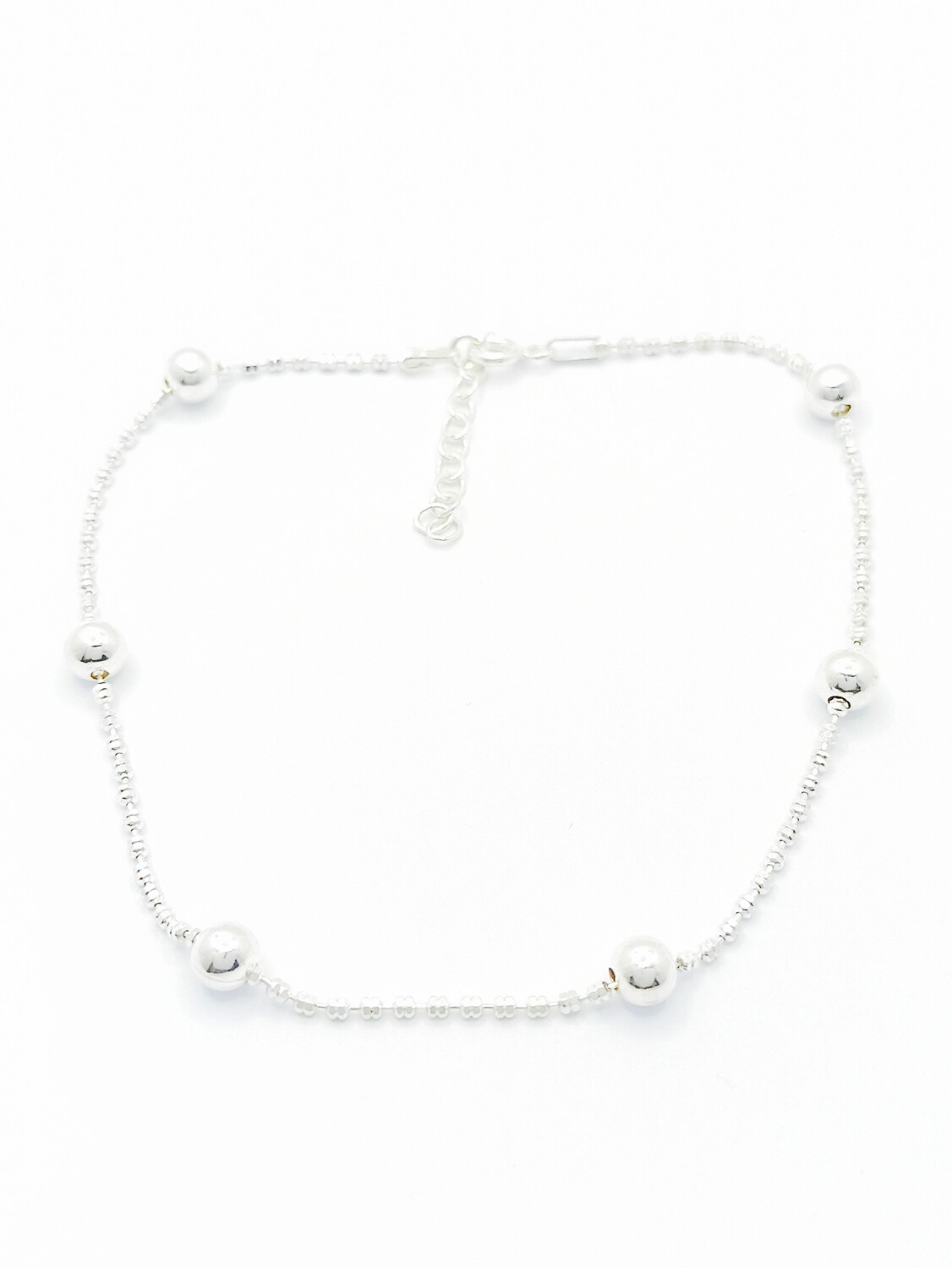 Silver 925 diamond cut big ball anklet