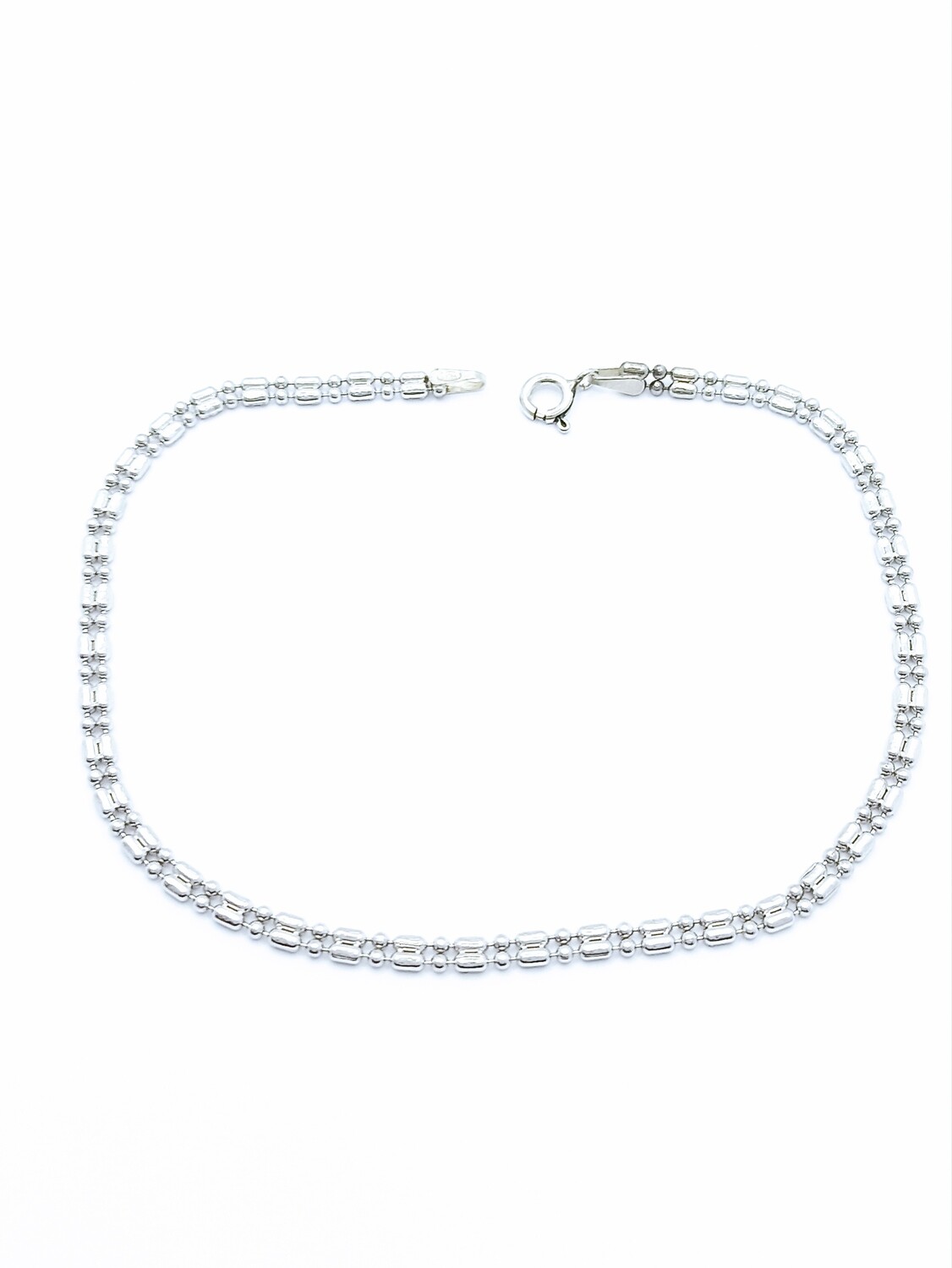 Silver 925 double line ball bar chain anklet