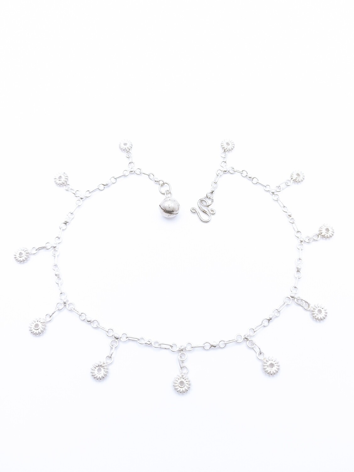 Silver 925 flower anklet with bell