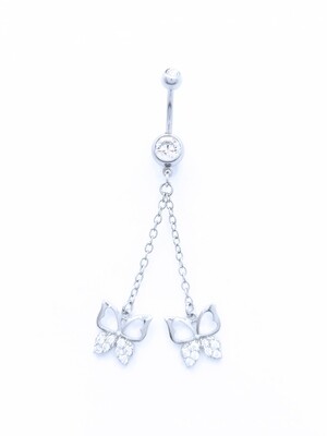 316L surgical steel long double butterfly Belly ring
