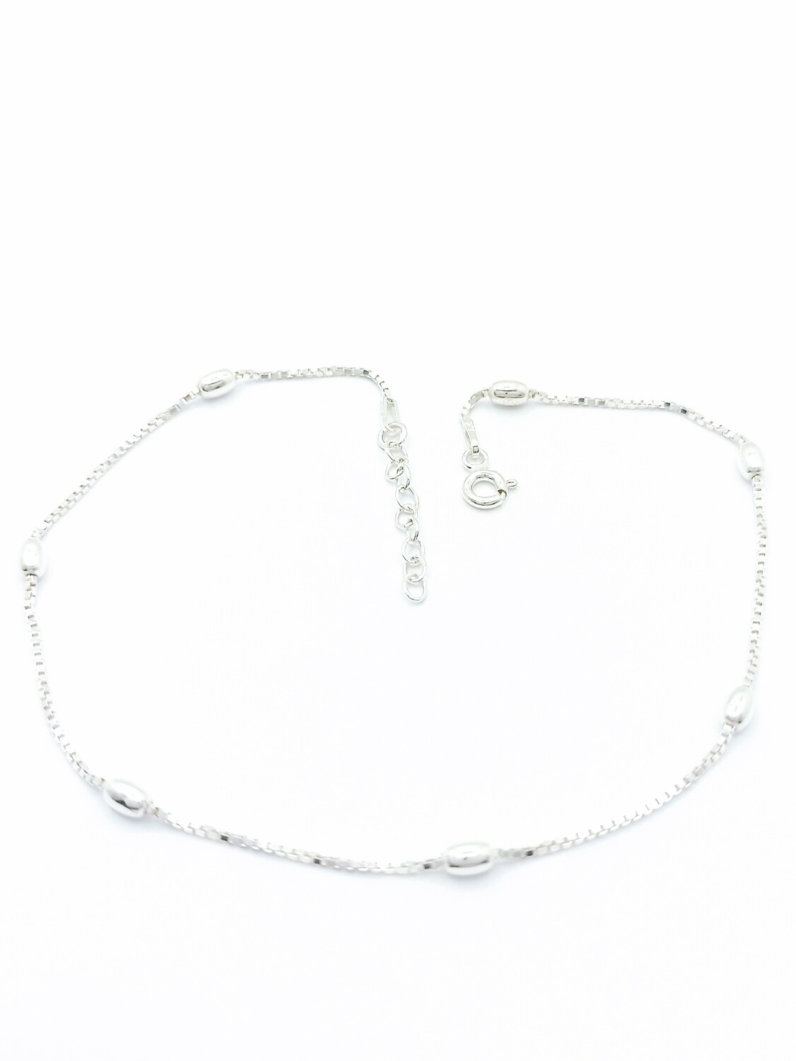 Silver 925 cube chain oval ball anklet