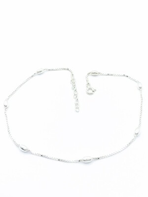 Silver 925 cube chain oval ball anklet