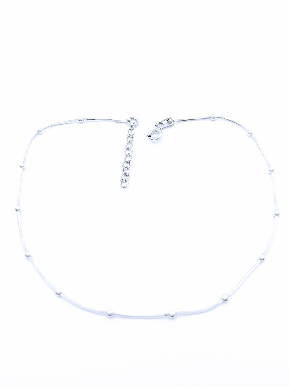 Silver 925 snake chain angle cut ball anklet