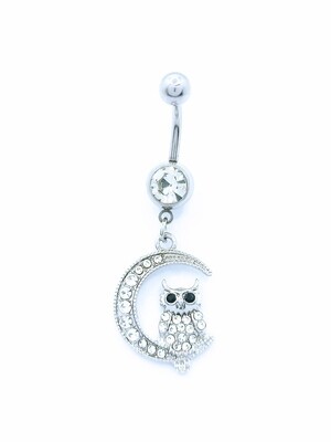 316L surgical steel owl on moon Belly ring
