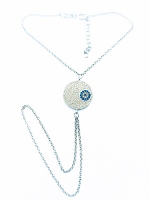 Silver 925 EVIL EYE bracelet ring white &amp; blue stone