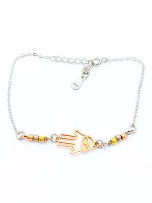 Silver 925 Hamsa (hand of fatima) rose hand bracelet