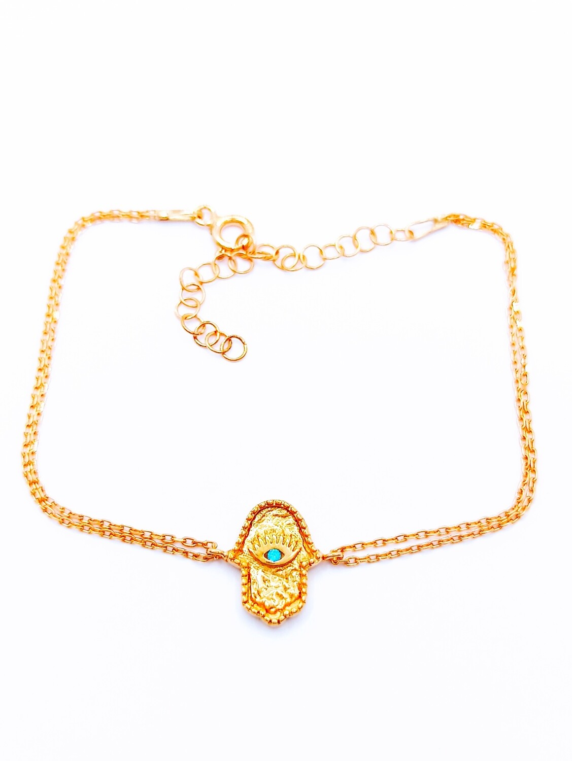 Silver 925 double chain Hamsa (hand of fatima) hand bracelet